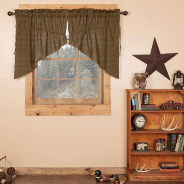 Tea Cabin Green Plaid Prairie Swag Curtain Set of 2 36x36x18 VHC Brands - The Fox Decor